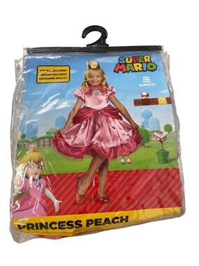 Disguise Super Mario Princess Peach Costume Size Small 2 Toddler Dress Crown NEW